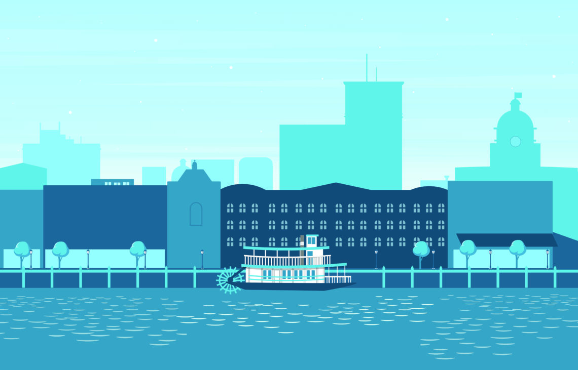 Illustration of Savannah, Georgia Skyline