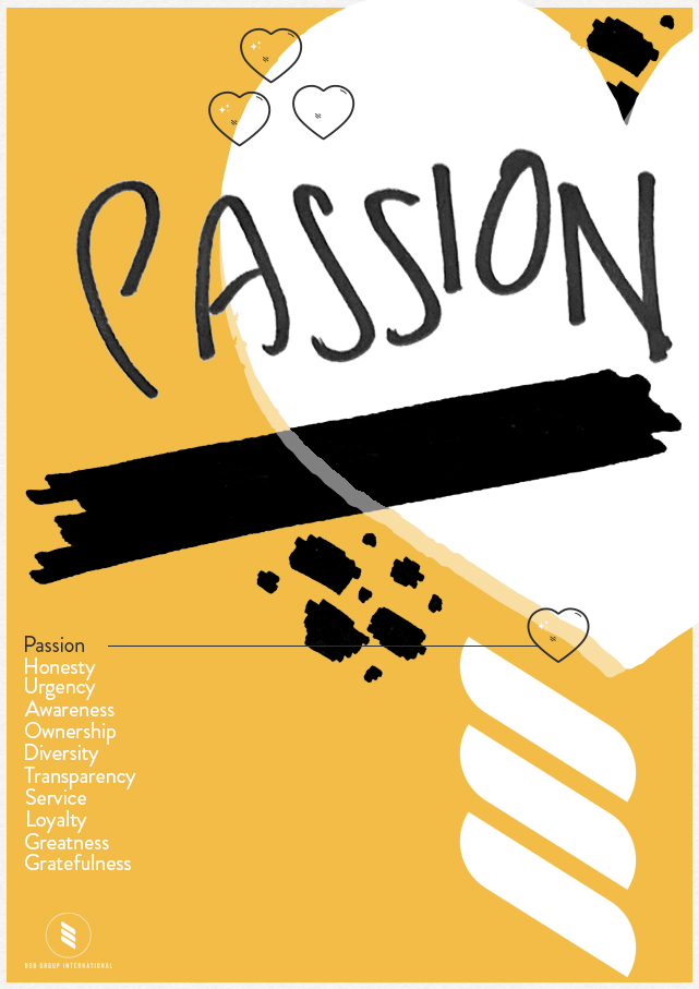 branded poster with hand drawing and lettering depicting passion
