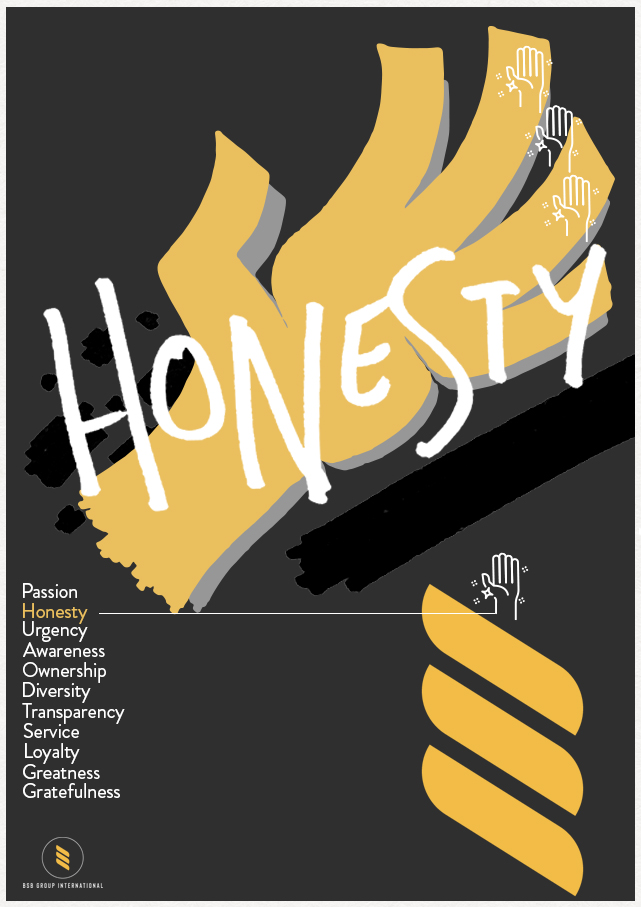 branded poster with hand drawing and lettering depicting honesty